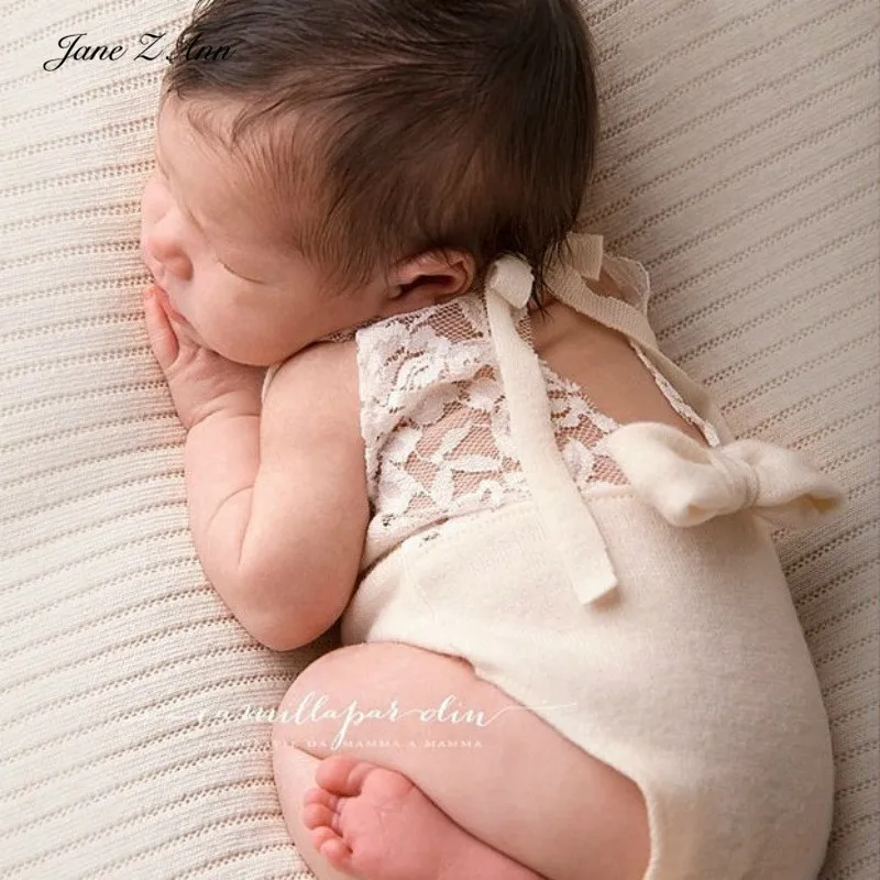 

Jane Z Ann Newborn Costume Knitted Lace Stitching Bow bodysuit 4 colors Studio shooting outfits
