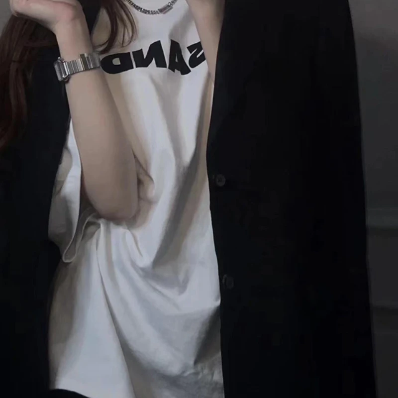 

Letter Print Ladies Casual Cotton T Shirts 2021 Summer Large Size Best Seller White Loose Short-sleeved Tops Kawaii Clothing