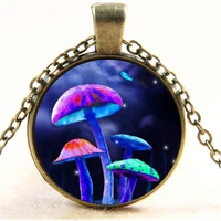fantasy mushroom photo cabochon glass chain necklacecharm creative women pendants fashion jewelry accessoryfriend gifts