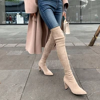 2020 suede sexy high heels knee high boots bullet power boots womens autumn and winter pointed plush thin boots