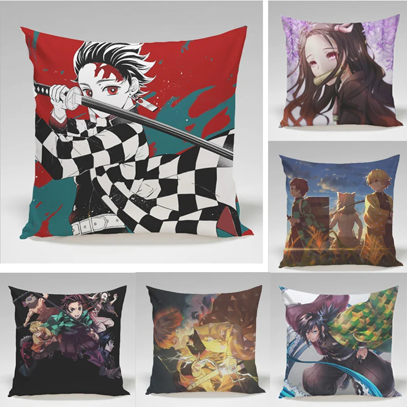 

Demon Slayer Pillowcase Anime HD Printing Home Pillow Cover Decor Sofa Seat Cushion Cover Car Decorative 45x45 Christmas Gift