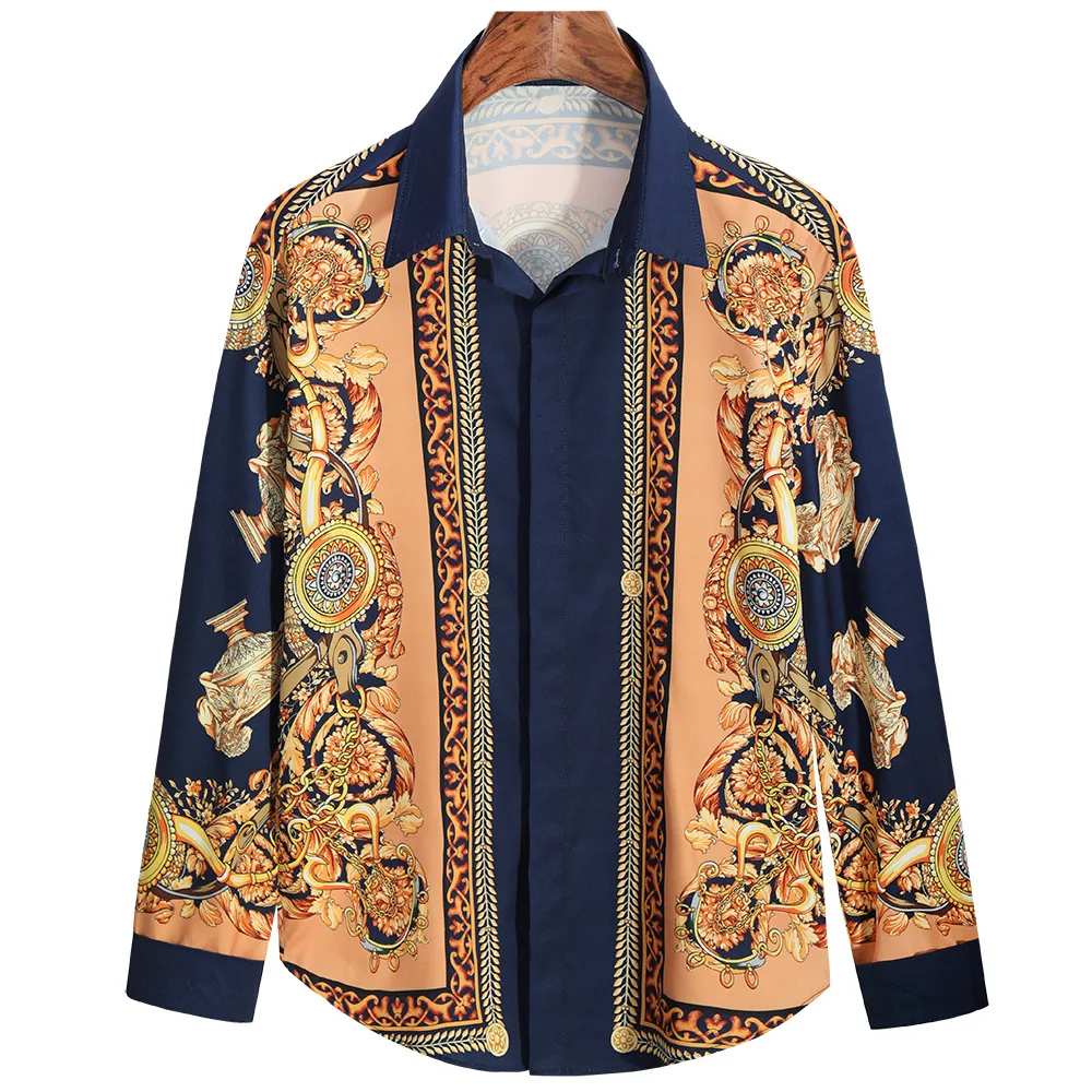 

Роскошная брендовая мужская рубашка на пуговицах 2021, модная облегающая Мужская классическая рубашка с длинным рукавом, для вечерние ринки, ...