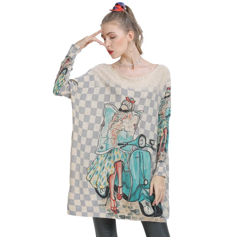 

XIKOI Winter Long Pullover Dresses Fashion Girl Print Jumper Casual Knitted Sweaters Wool Oversized Sweater For Women 2020