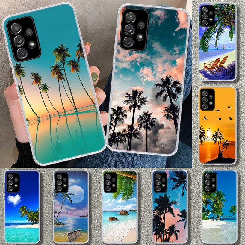 

Sea Tropical palm trees Beach Phone Case Cover For Samsung Galaxy A52 A72 A51 A71 A32 A31 A41 A22 A12 A02S A21 A11 M31 M21 M32 C