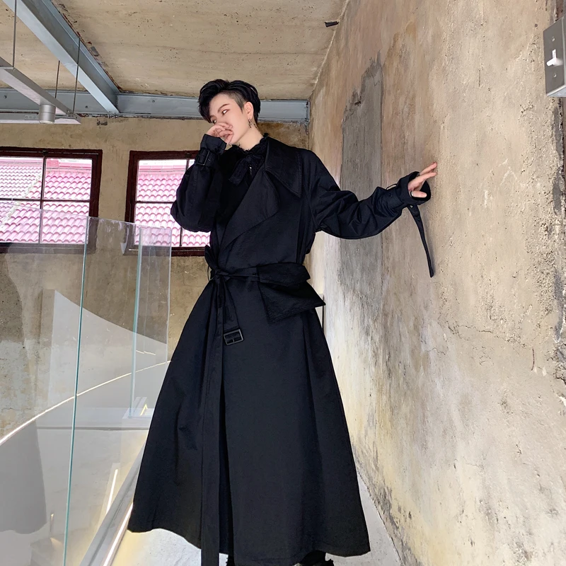 Мужской винтажный Тренч Свободный Повседневный длинный с карманами и поясом