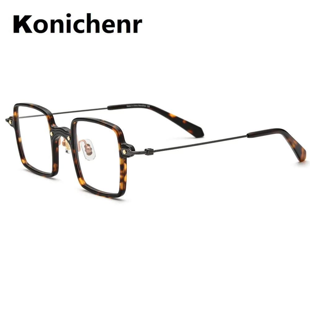 Konichenr Retro Acetate Rim Rectangle Glasses Frame Men Optical Prescription Spectacles Titanium Temple Eyeglass 185687