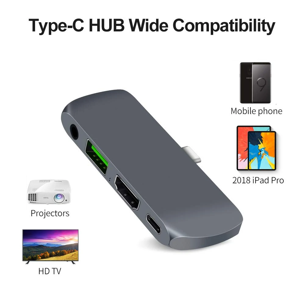 IPad Pro HUB USB C Hub Adapter with USB-C TYPE PD Charging 4K HDMI 3.0 3.5mm Headphone 2018 iPad MacBook | Компьютеры и офис