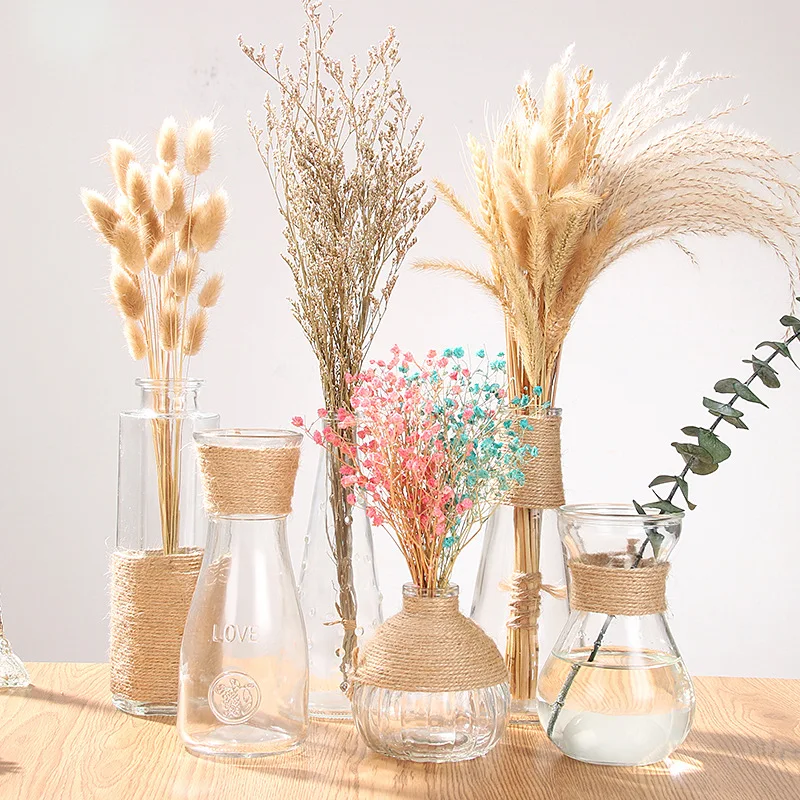 

Creative Retro Idyllic Wind Transparent Slim Glass Vase Hydroponic Green Lola Dried Flowers Vase Room Decoration