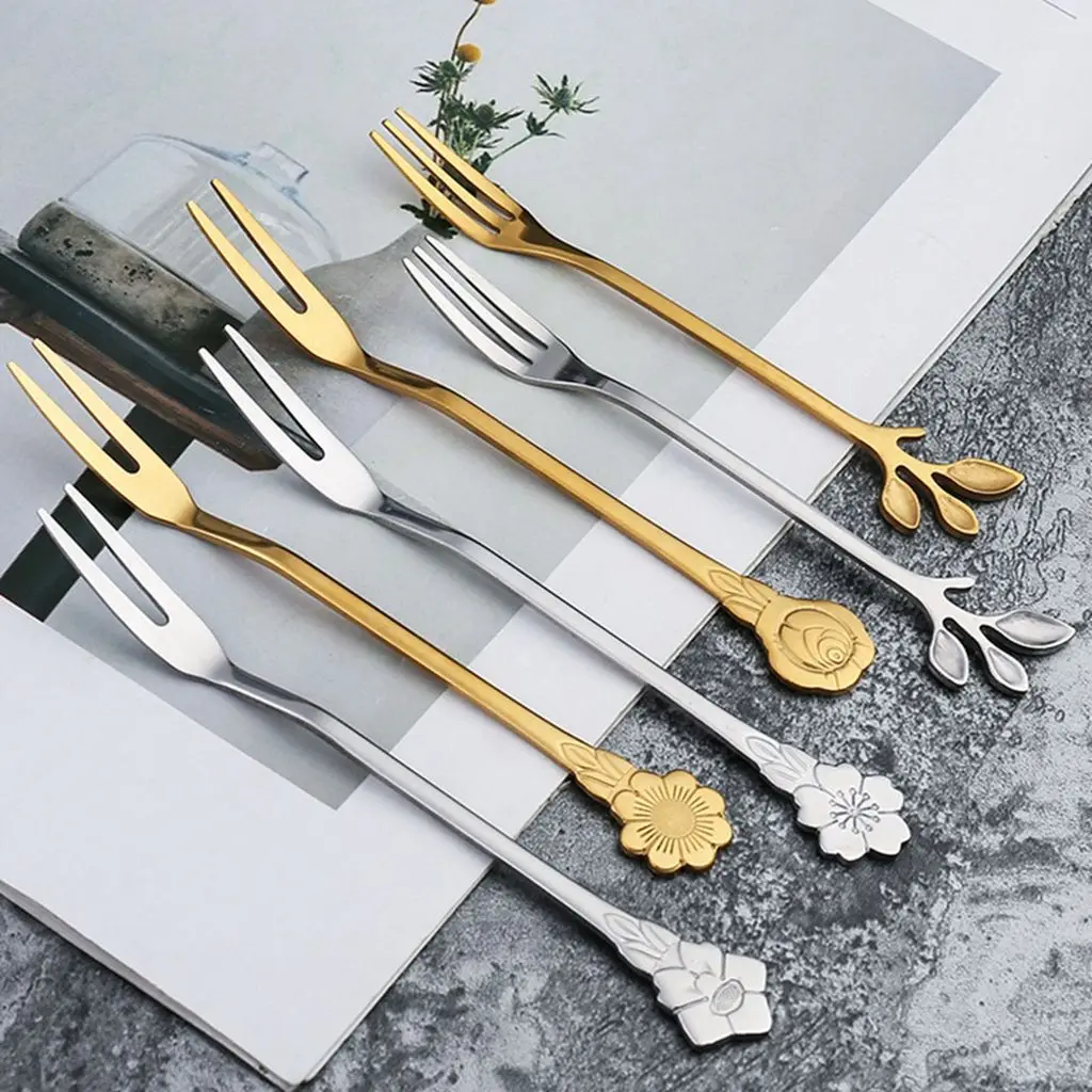 

Stainless Steel Creative Flower Shape Salad Fruit Fork Cake Dessert Forks Snacks Fork Tabeware Kitchen Accessories 1pcs