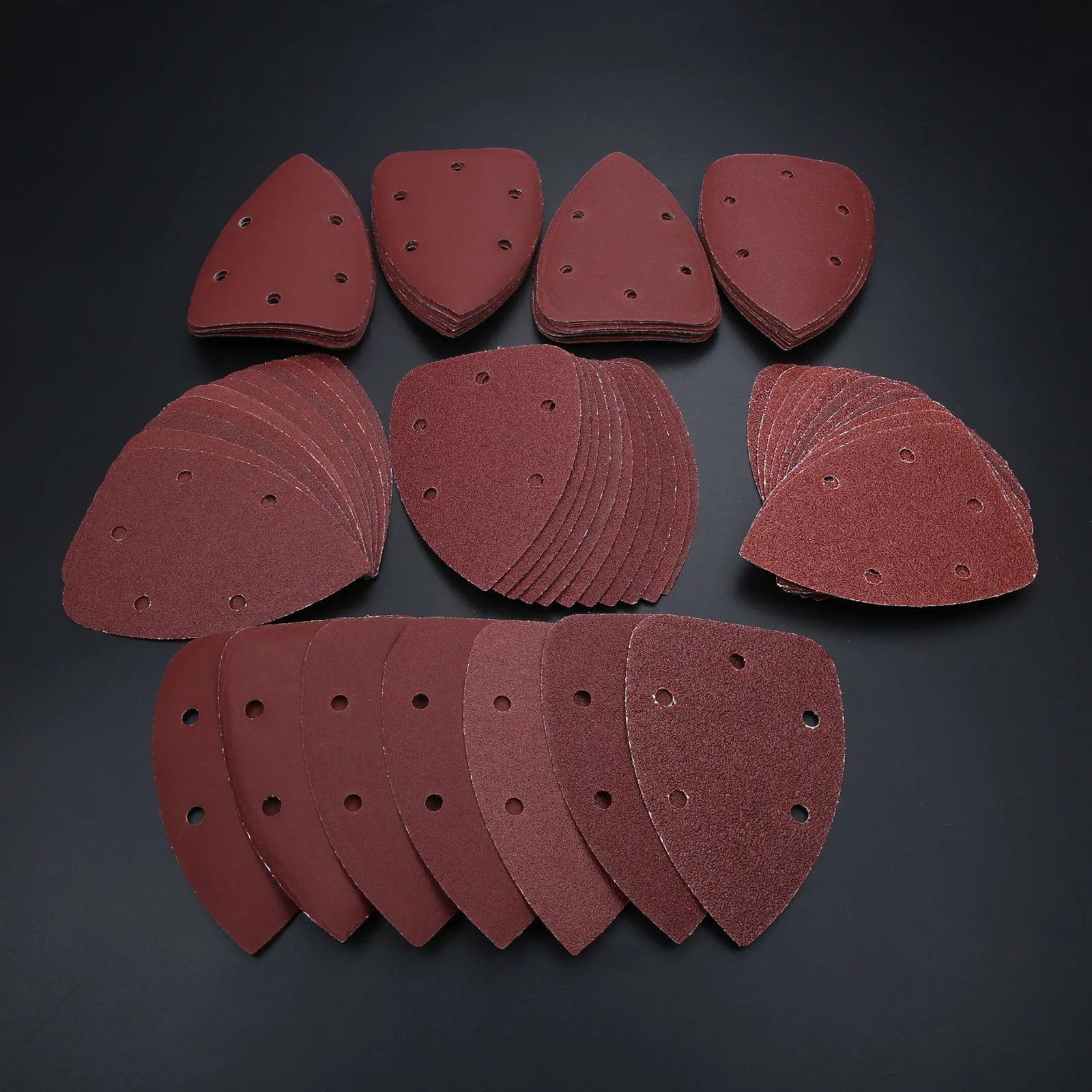 

84pcs 140*90mm Triangle Sandpaper Five Hole Disk Sand Sheets Grit 40-320 Hook and Loop Sanding Disc Polishing Tool