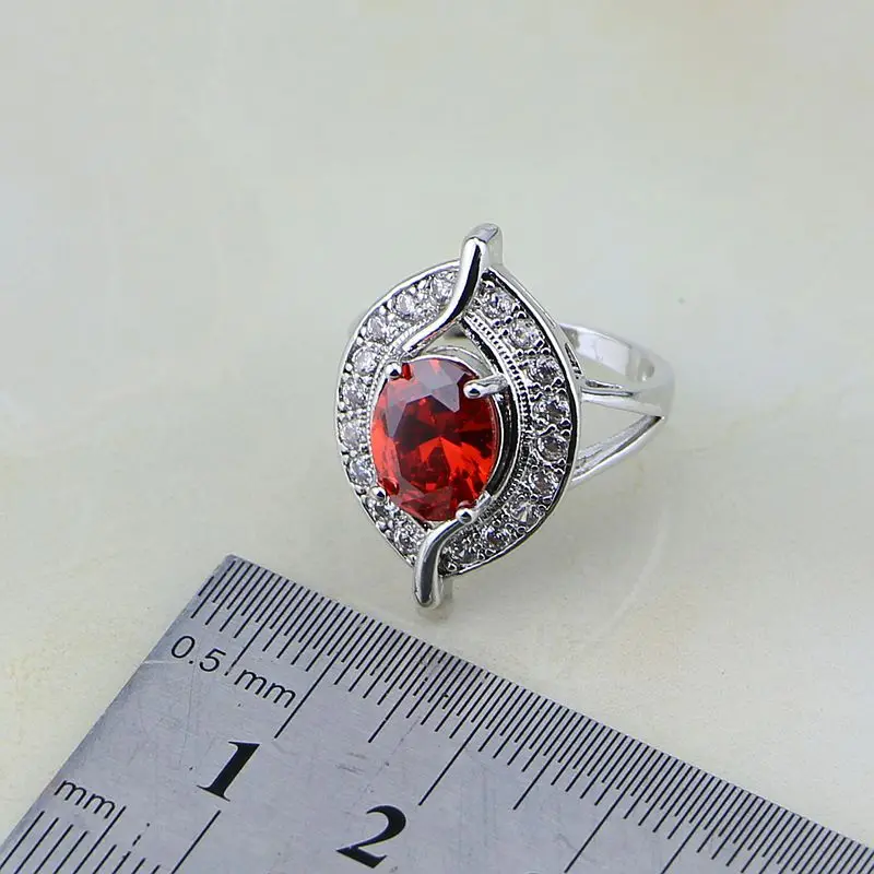 Женский комплект ювелирных изделий из серебра 925 пробы с красным цирконом белым