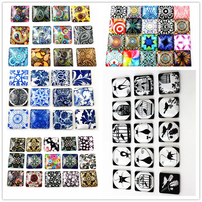 

8pcs 25mm Square Style Mixed Handmade Photo Square Glass Cabochons