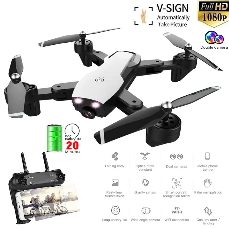 L107 селфи Дрон WIFI FPV с широкоугольным двойным HD камерой smart follow RC Квадрокоптер