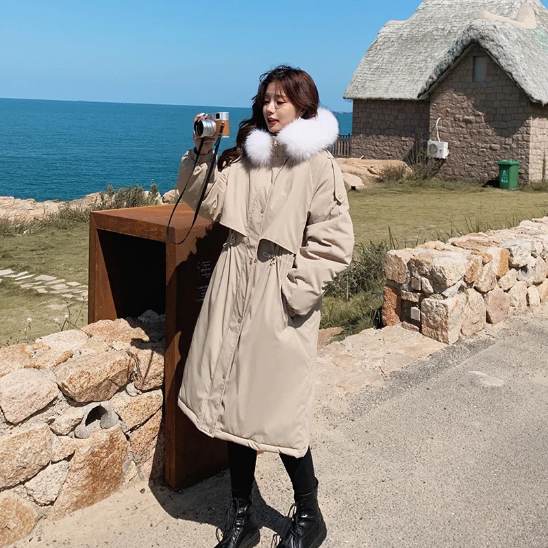 Женская зимняя куртка до колена свободная теплая парка из 96% хлопка | одежда