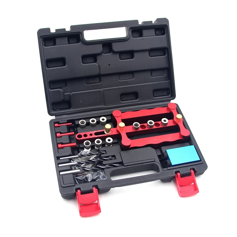 

Self-Centering Pin Fixture Kit Wooden Pin Hole Drilling Guide Woodworking Tool Punch Locator with 3 Hole Drill Update