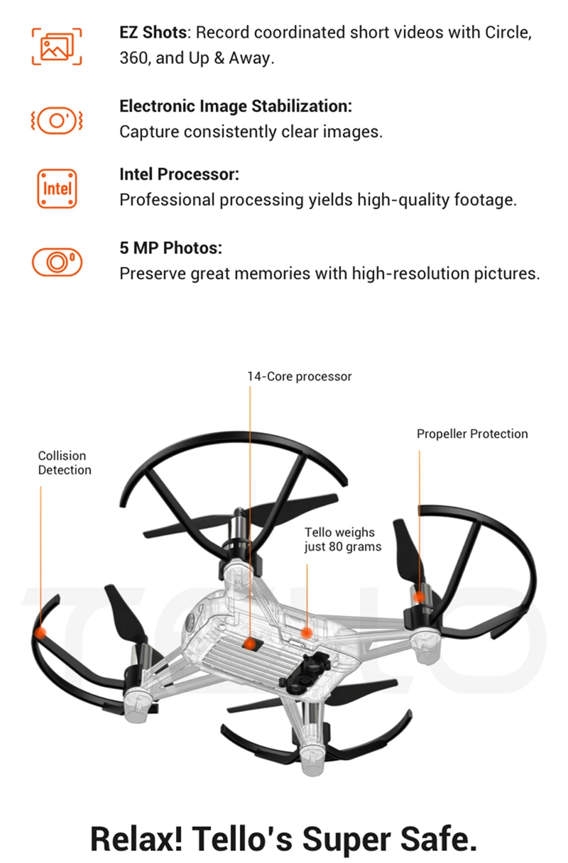 DJI Tello мини-Дрон 720P HD камера передачи приложение дистанционное управление складная игрушка плоскость FPV RC Квадрокоптер с EZ снимками