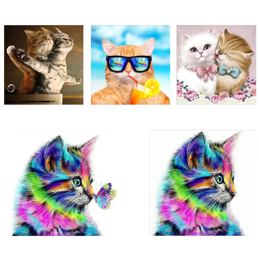 5D DIY частичная дрель круглые стразы Алмазная картина мультяшный котенок пушистый