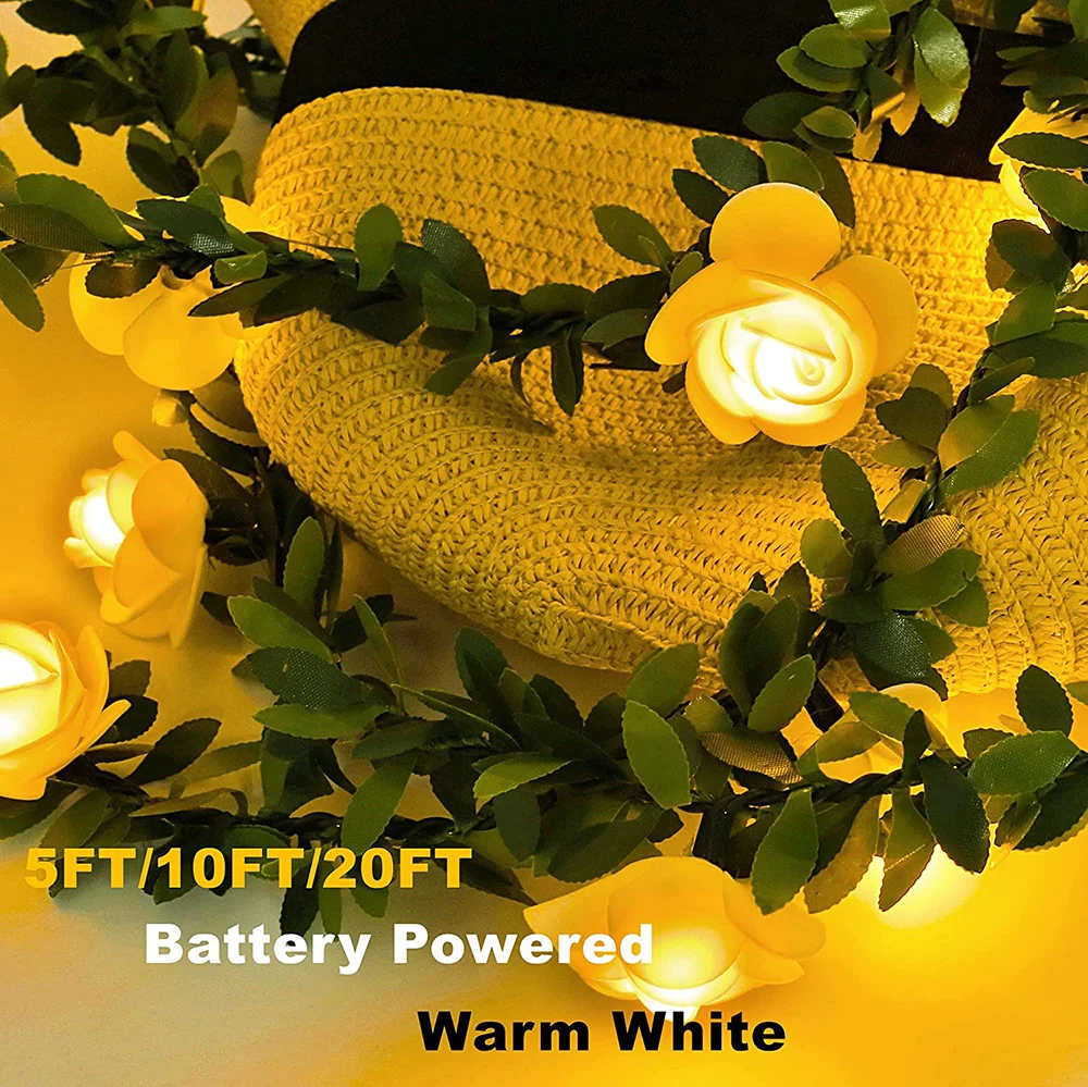 

Battery/USB Operated 10/20/40 leds Rose Flower LED Christmas Garland Fairy String Lights Outdoor For Wedding Garden Party Decor