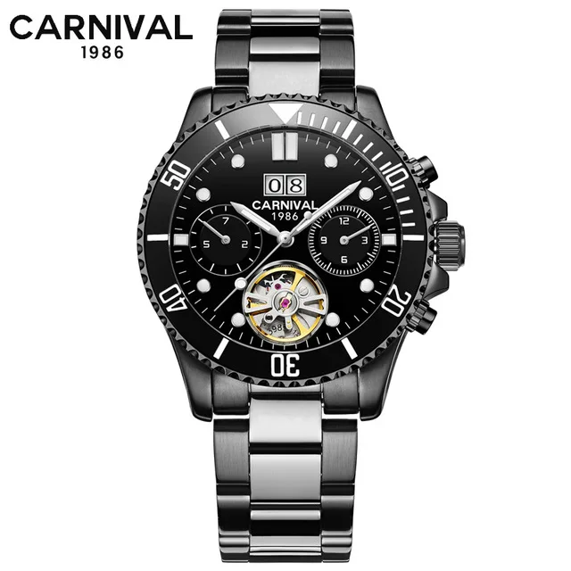Tourbillon механические часы для мужчин Топ люксовый бренд карнавальные часы спортивные автоматические часы водонепроницаемые мужские часы Relogio светящиеся - Цвет: Черный