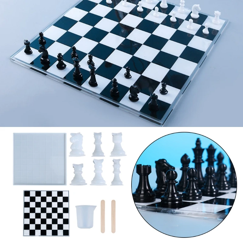 

M2EB 1 Set 3D Chess Pieces Crystal Epoxy Resin Mold Handmade Chessborad Casting Silicone Mould