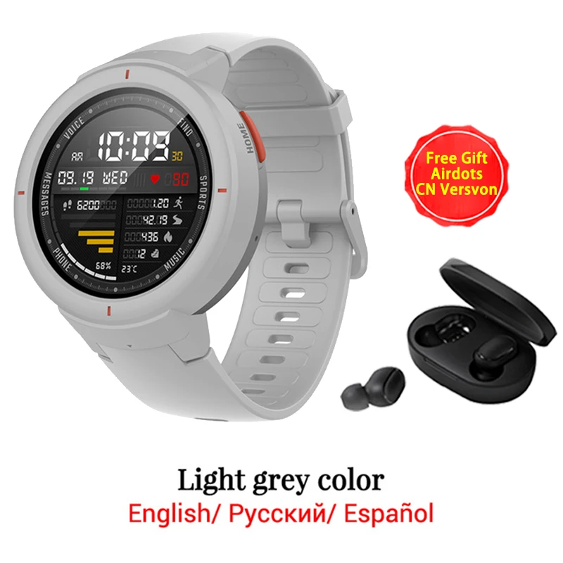Глобальная версия, Amazfit Verge, Смарт-часы, 1,3 дюймов, AMOLED экран, набор и ответ на звонки, улучшенный HR сенсор, gps, Смарт-часы - Цвет: W add airdots CN