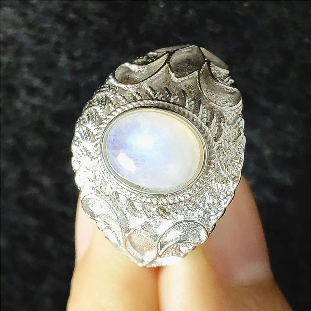 Натуральный лунный камень голубой свет кристалл регулируемое кольцо 10x8 мм бисер