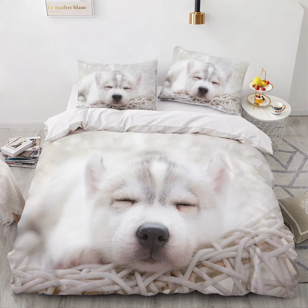 

Pet Dog Linens Bed 3D Custom Design Animal Quilt Cover Sets Pillow Covers 180*200cm Full Twin Double Single Size White Beddings