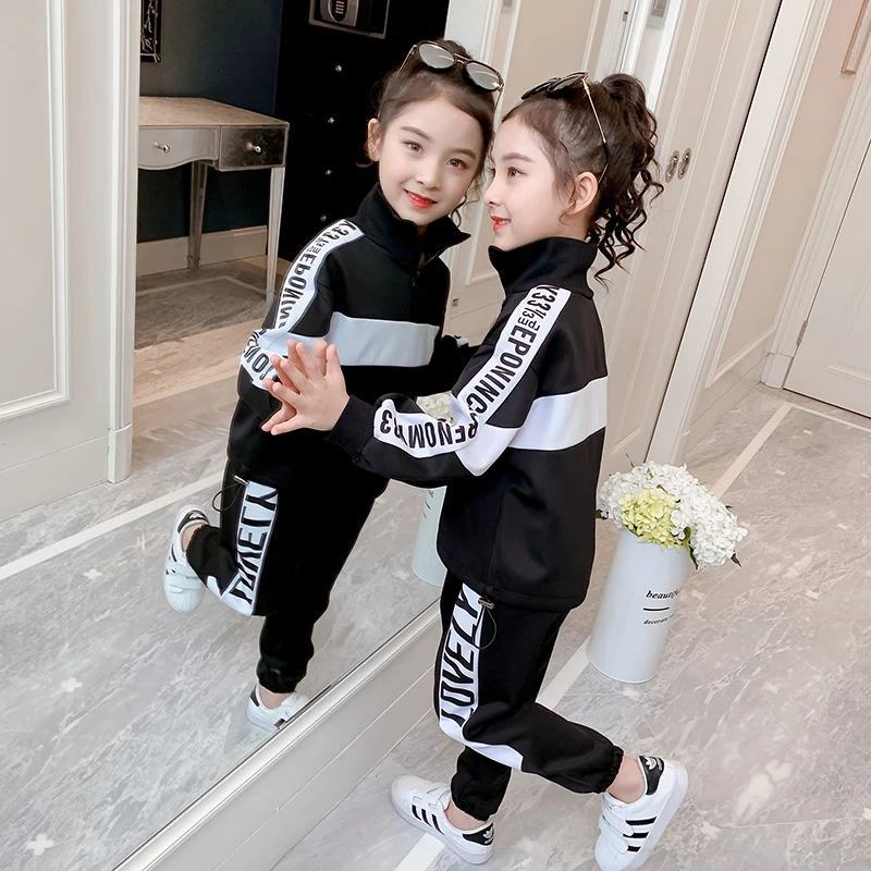 

2020 Spring School Kids Side Striped Outfits Top Shirts & Pants 2Pcs Girls Clothing Sets Autumn Teens Sports Clothes For Girls