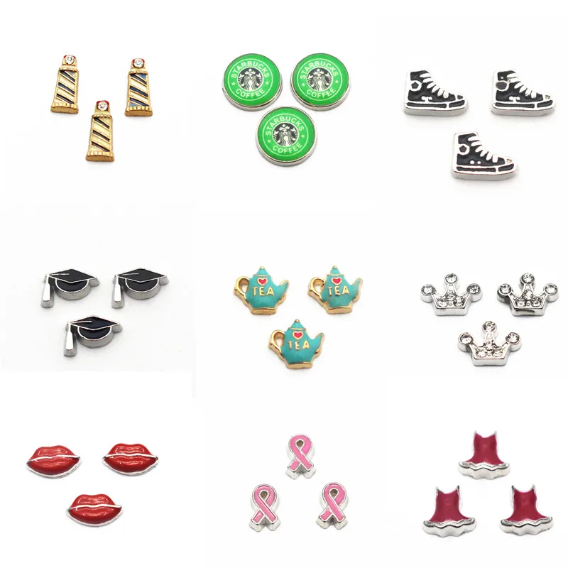 10 шт./лот металлическая Эмаль Красный Зеленый Черный Губы обуви юбки плавающие