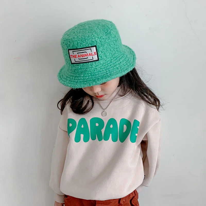 

Панама детская зимняя из овечьей шерсти, Теплый головной убор для мальчиков и девочек, в рыбацком стиле, милая, от солнца, аксессуары для мал...