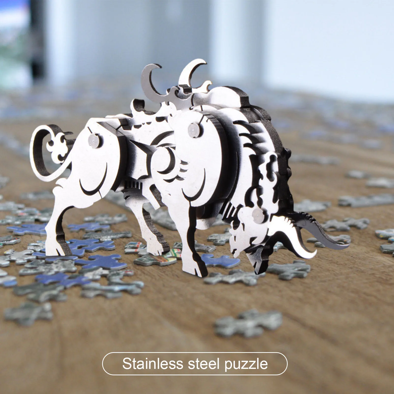 Modelo de ganado DIY de acero inoxidable, rompecabezas de vaca de Metal 3D hecho a mano, modelo ensamblado, regalos de vacaciones-2