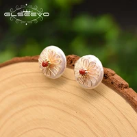 glseevo natural fresh water baroque round flat pearl handmade stud earrings for women bride party jewelry bijoux femme ge0726