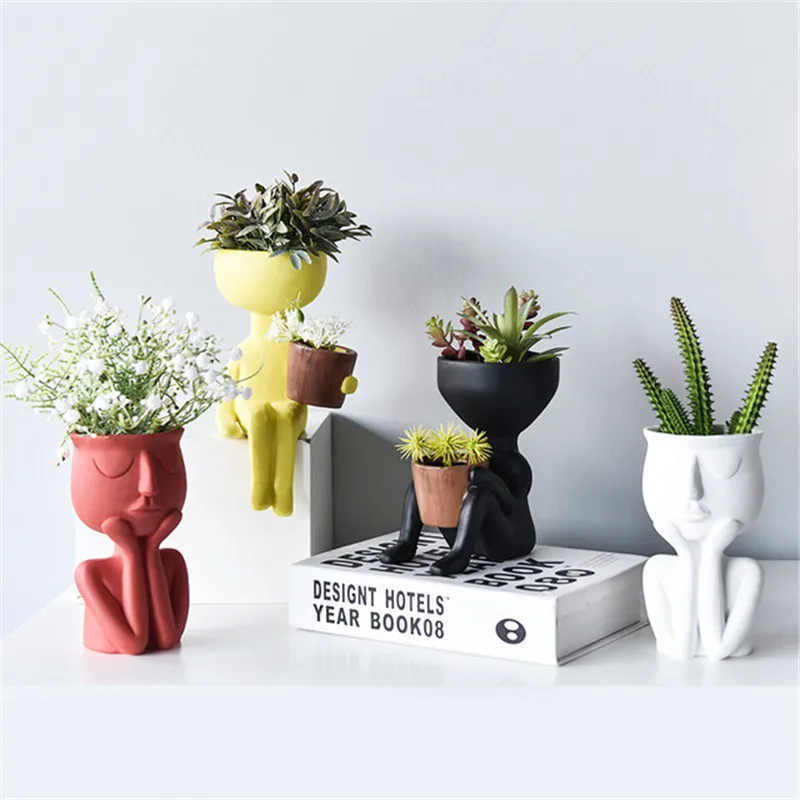 

Art Portrait Sculpture Vase Creative Succulents Plant Pot Garden Storage Flower Pot Abstract Character Pot Micro Landscape Decor