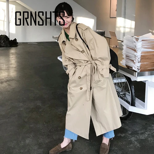 Осенний длинный рукав двубортный плащ женский карман Прямая рубашка ветровка