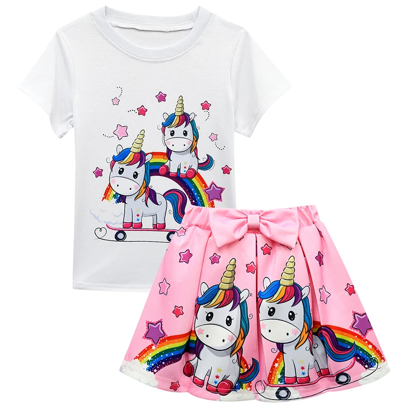 

Unicorn 3 4 5 6 7 Years Girls Clothing Sets Summer Cute Cotton T-shirt And Little Princess Skirt 2Pcs Children Suit Kids Clothes