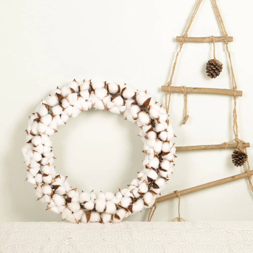 Adjustable Natural White Cotton Stems Wreath Artificial Flower And Plants For Front Door Wall Wedding Decor | Дом и сад