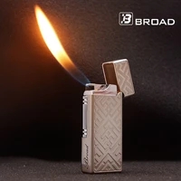 broad metal gas lighter butane side slip grinding wheel lighters cigarettes accessories cigar smoking lighters gadgets for men