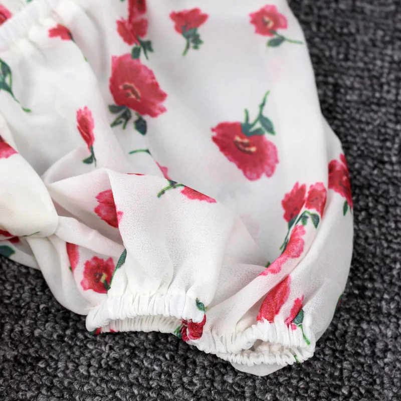 Женские блузки с квадратным вырезом коротким рукавом-фонариком и цветочным