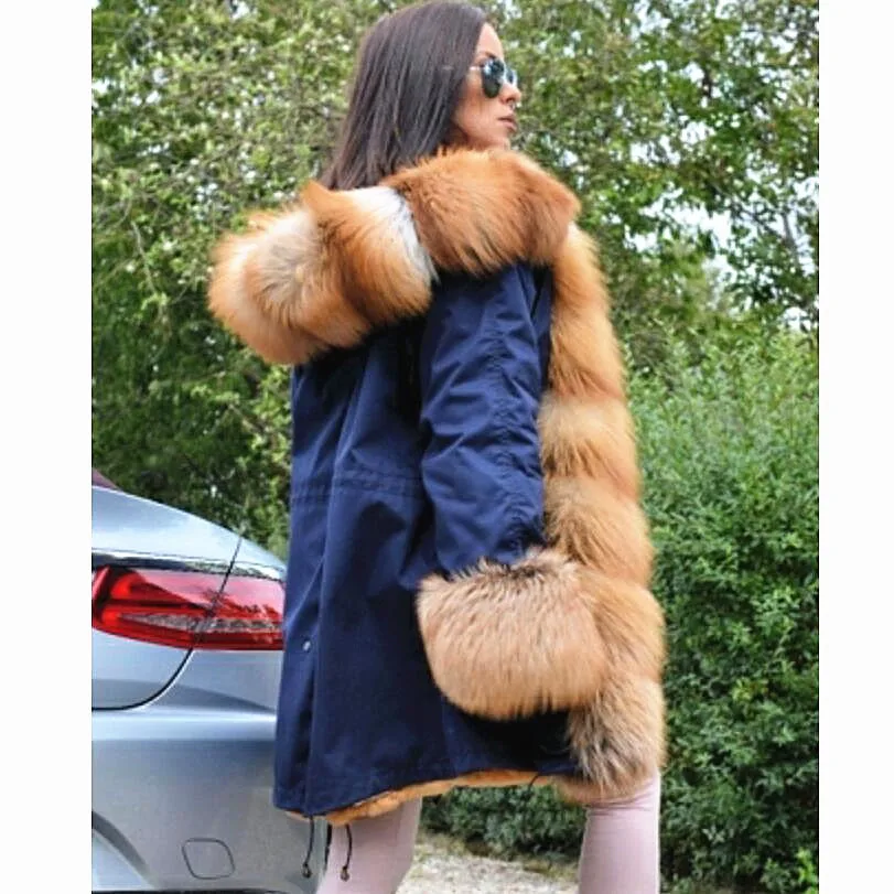 

2021 ladies new Parker clothing fur coat real fox fur silver fox fur raccoon fur artificial fur lining winter warm fashion Europ