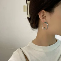 trendy jewelry geometric earrings popular style two circle metal alloy golden silvery plating metallic drop earrings for girl
