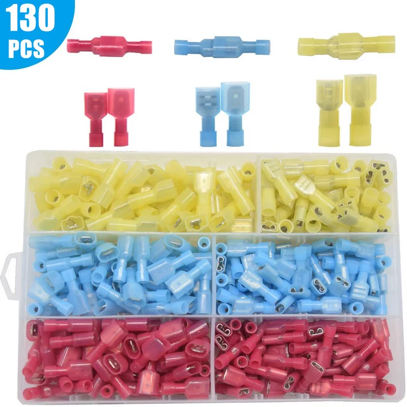 130 шт нейлон полностью изолированный мужской/женский Spade обжимной Быстрый