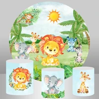 circle background round backdrop jungle animals kids wild one birthday party decor banner newborn baby shower candy table cover