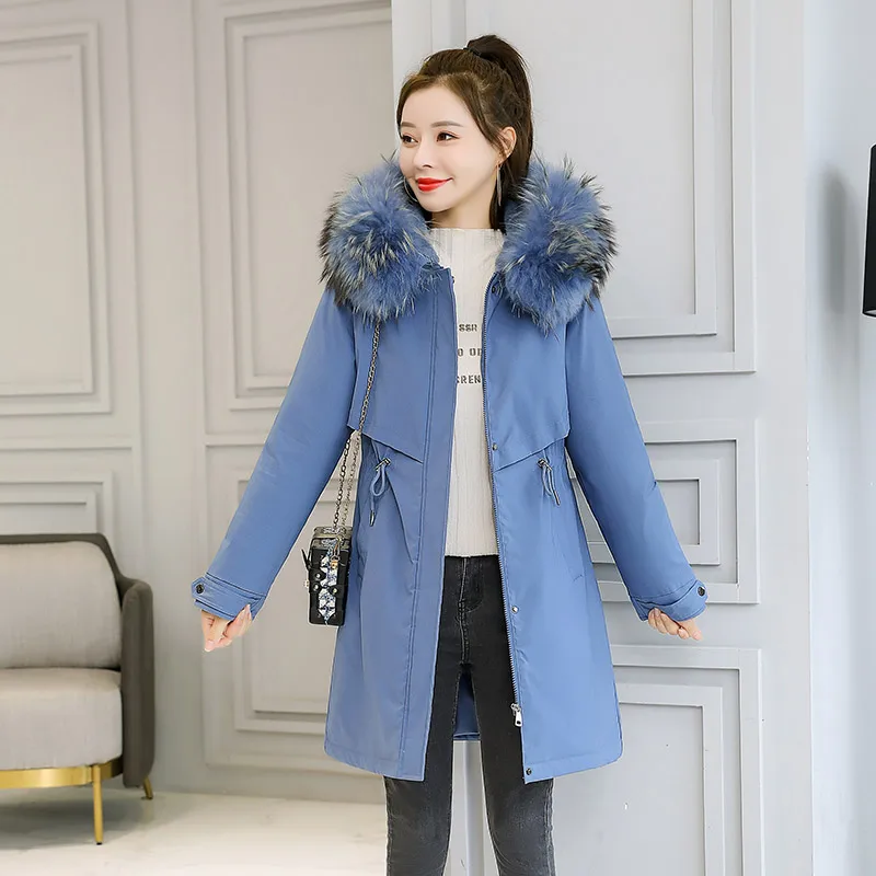 

2021 Winter Jackets Women Wool Liner X-long Parkas With Fur Collar Female Hooded Solid Casual Thick Women Overcoat High Quality