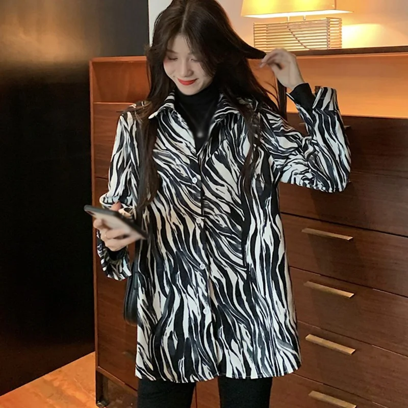 

Casual Zebra Pattern Printed Blusas Women Tie Dye Fashion Blouses Female Cozy Loose Long Sleeves Shirts Soft Ropa Mujer Femme