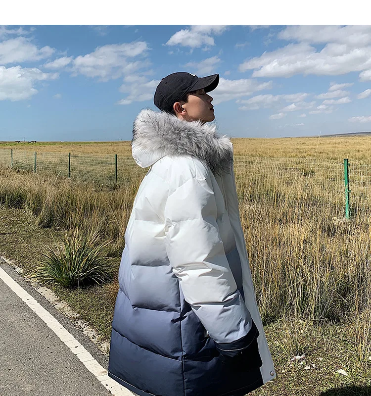 

2020 Winter Thick Warm Hooded Parkas Jackets Streetwear Hip Hop Gradient Printed Zipper Coats Harajuku Casual Outwear WQ246