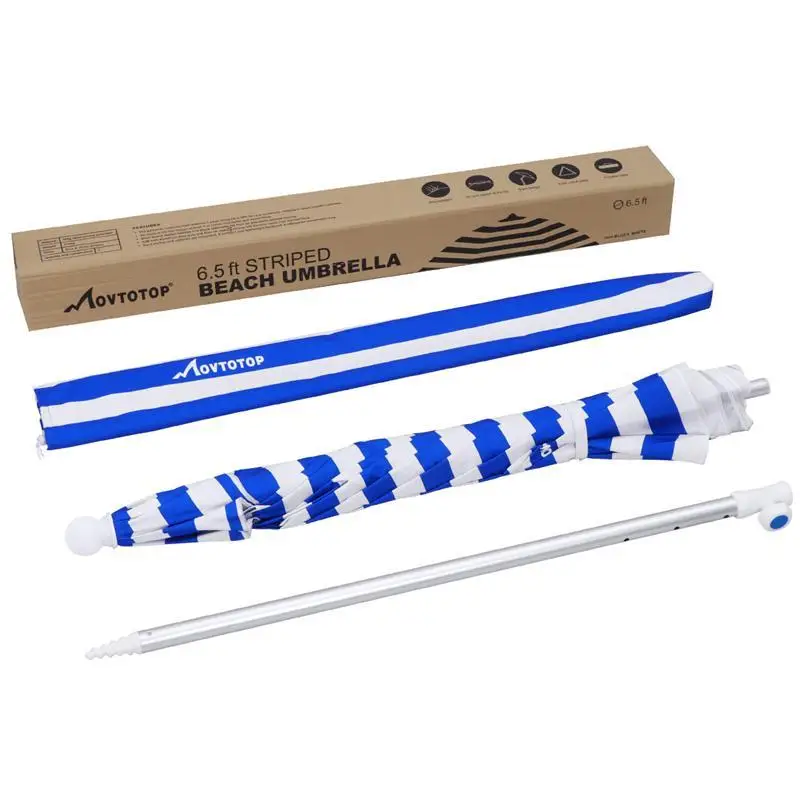 

1PC 6.5 Feet Striped Beach Umbrella UV Protection with Aluminum Pole Adjustable Sand Umbrella with Sand Anchor and Carry Bag