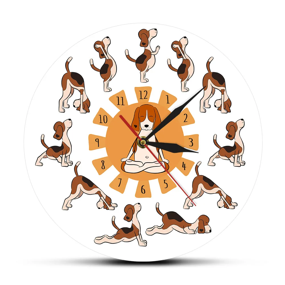 Мультяшные Забавные часы для занятий йогой Surya Namaskara Doggy Style настенные йоги с