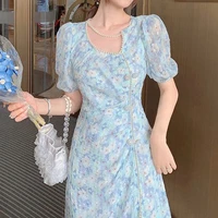 improved dress french long 2021 new floral dress female summer long dress vintage polyester cotton beading
