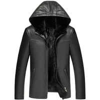 2019 new mens mink fur coat mens sheepskin jacket hooded mens winter coats short fur coat leather jacket