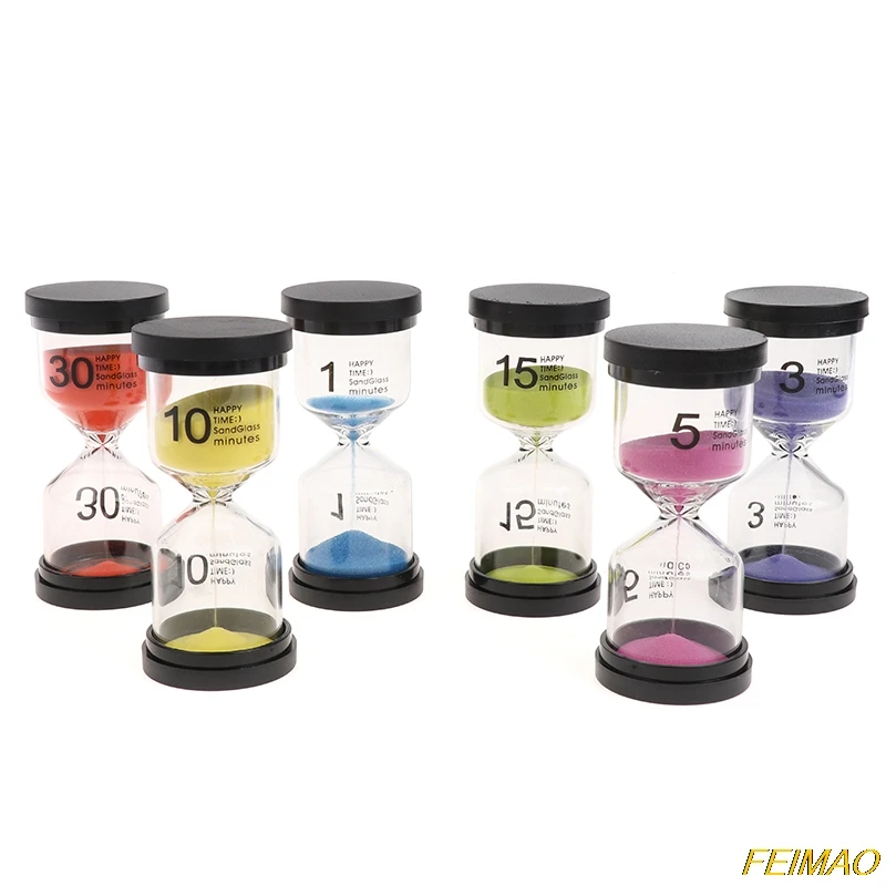 6 Pcs/Set 1/3/5/10/15/30min Sand Clock Sandglass Hourglass Timer School Kids Children Reading Black Cover | Дом и сад